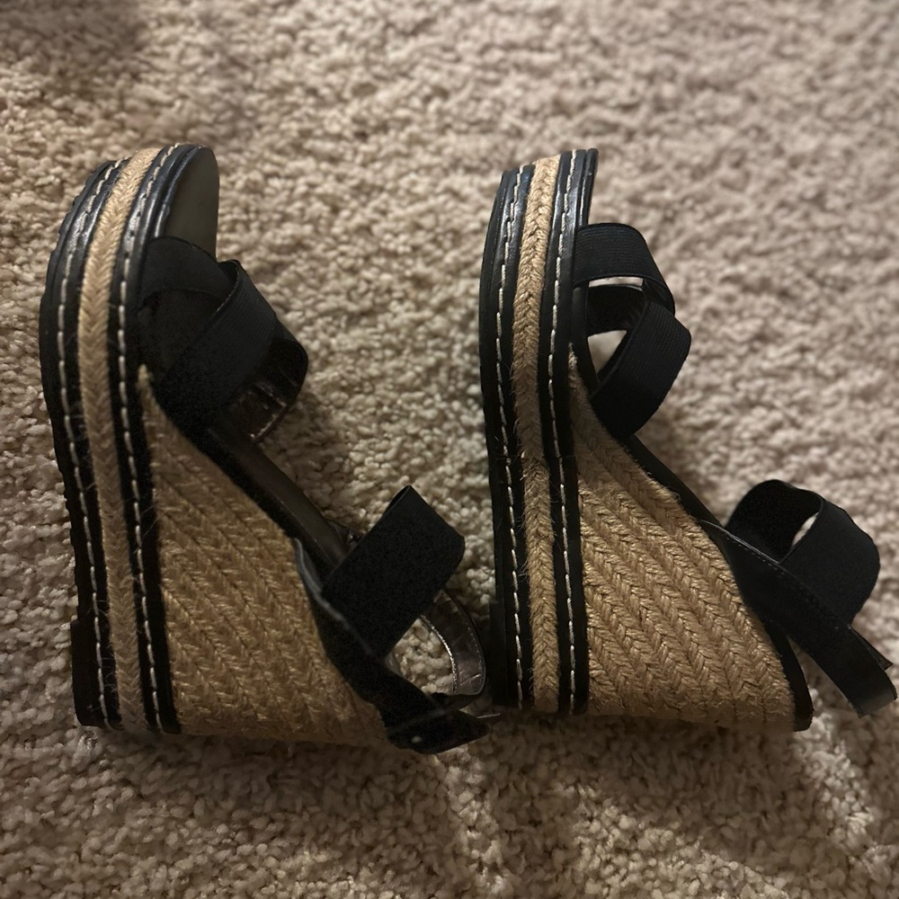 Charles David Black and Tan Espadrille Wedges